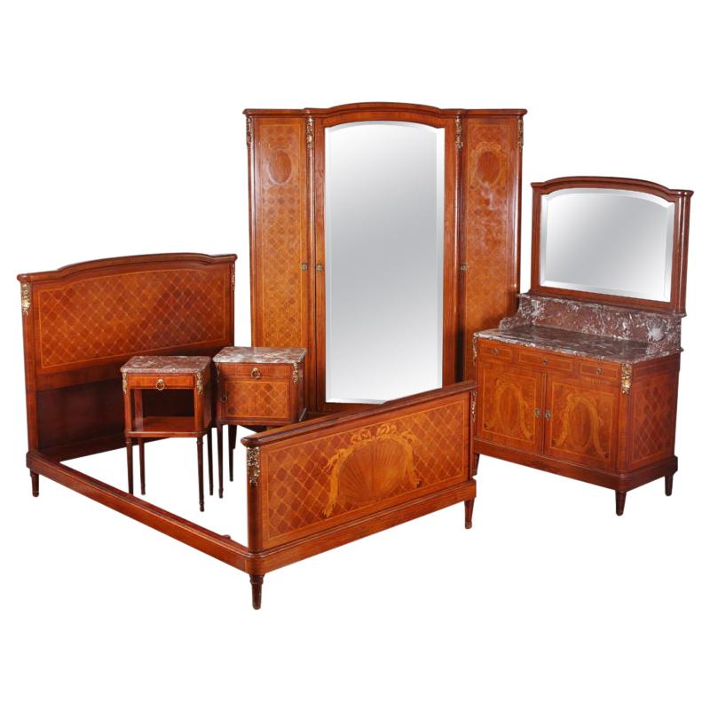 Five Piece French Inlaid Louis XVI Bedroom Suite