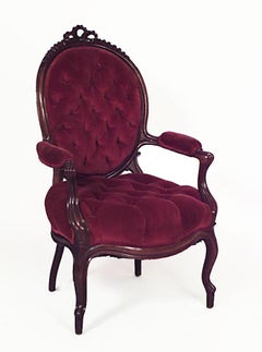 French Victorian Red Velvet 5-Piece Living Room Set