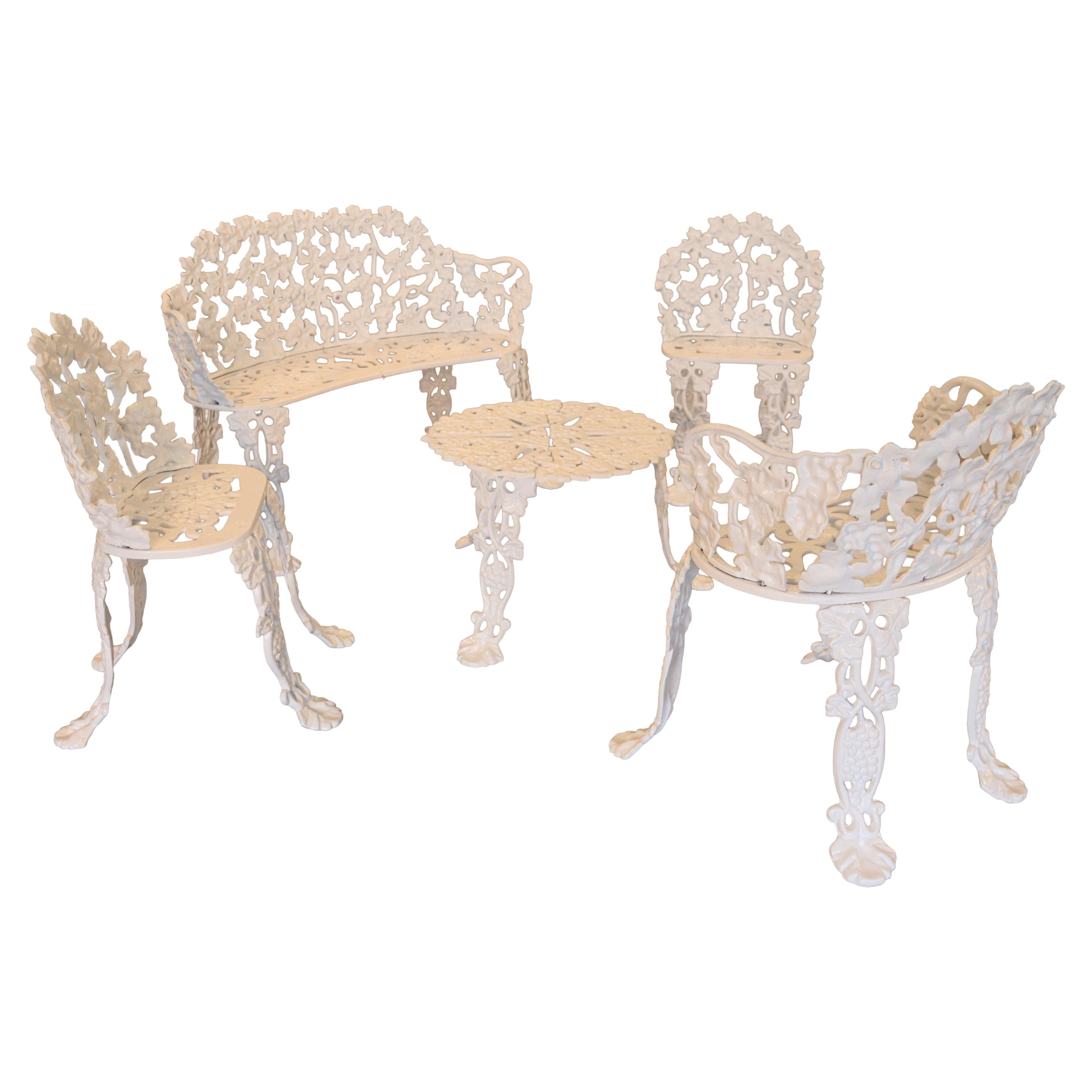 Five piece Ornate Cast Iron Grapevine Garden Set Complete