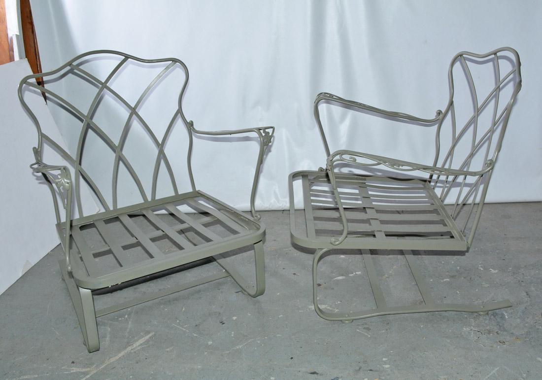 20th Century Five-Piece Painted Wrought Iron Spring Rocker Lounging Set