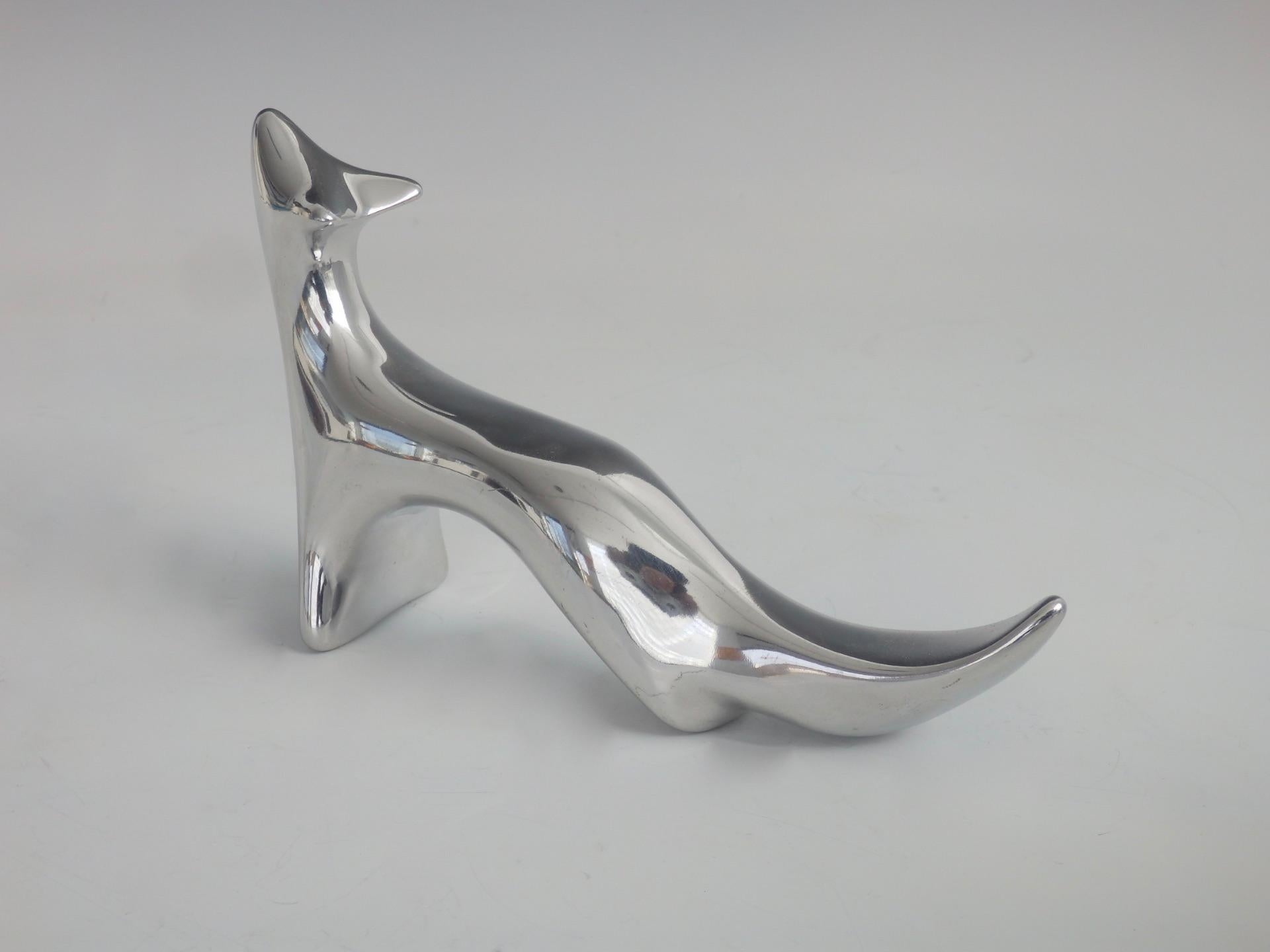 20th Century Five Polished Aluminum Hoselton Tabletop Sculptures Owl Fox Steer For Sale