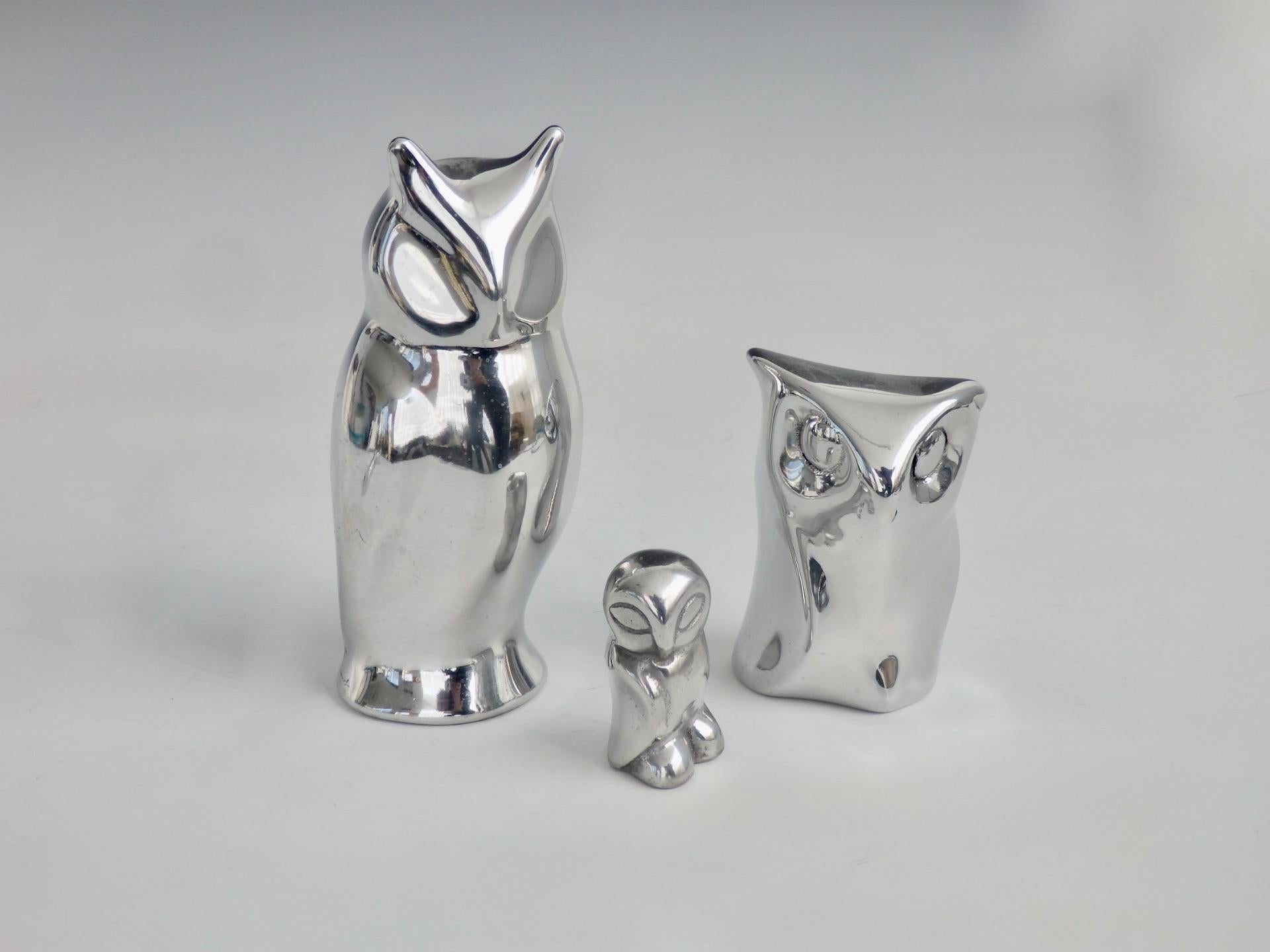 Mid-Century Modern Five Polished Aluminum Hoselton Tabletop Sculptures Owl Fox Steer For Sale