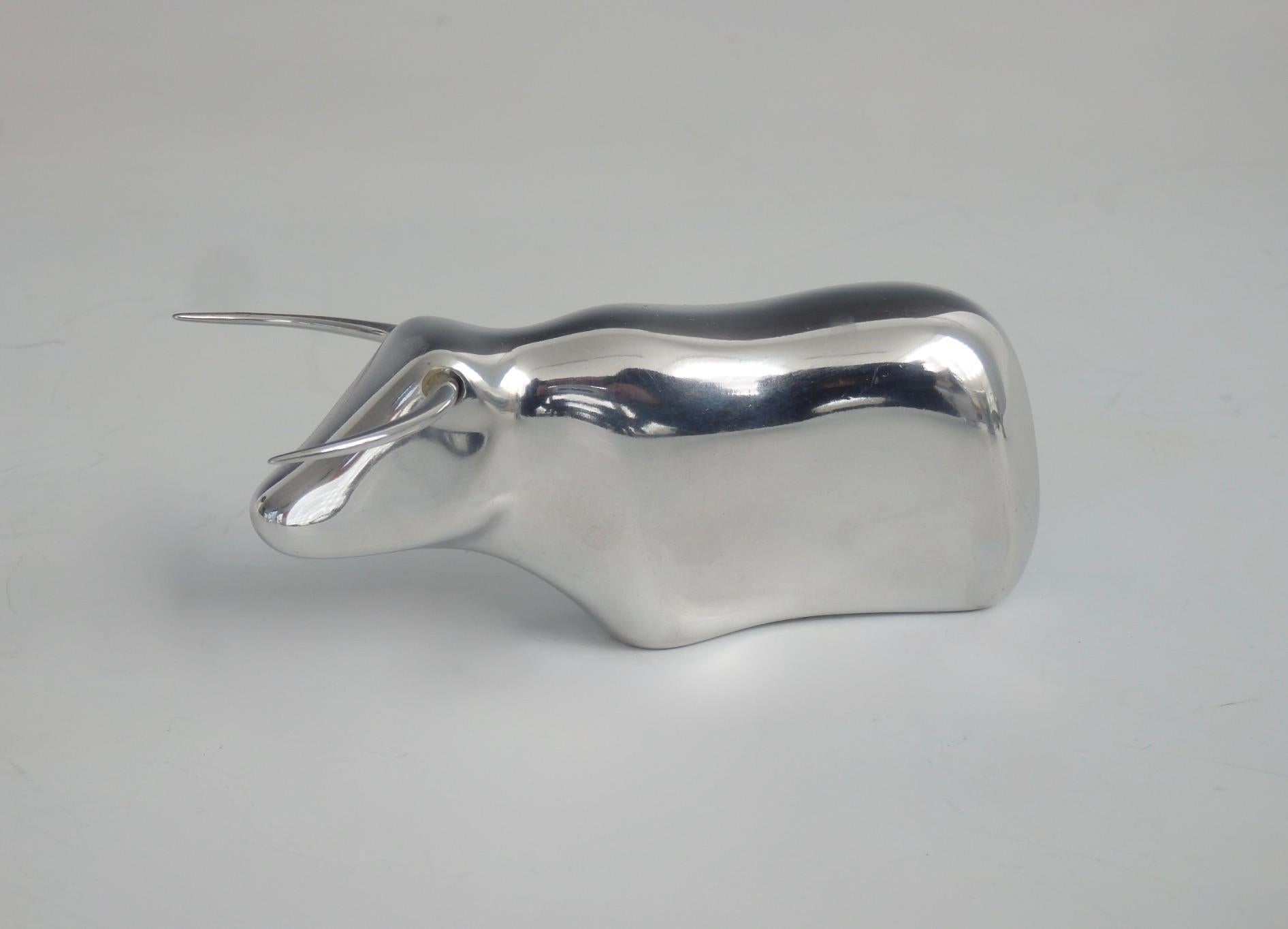 Five Polished Aluminum Hoselton Tabletop Sculptures Owl Fox Steer In Good Condition For Sale In Ferndale, MI