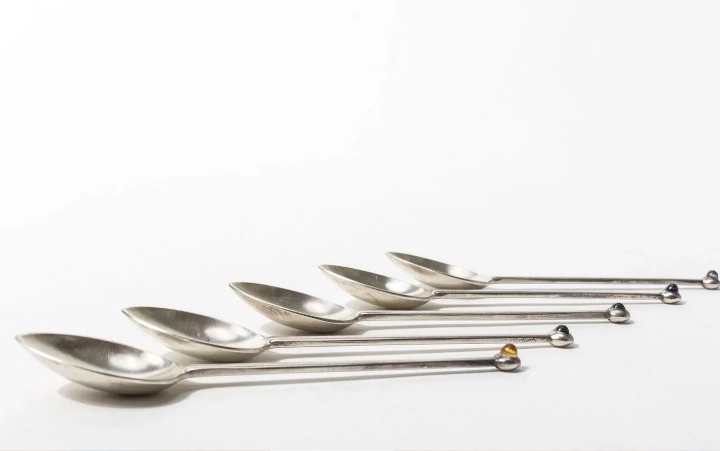 Austrian Five-Piece Set of .925 Silver Tea Spoons by Josef Hoffmann for Pott, circa 1955