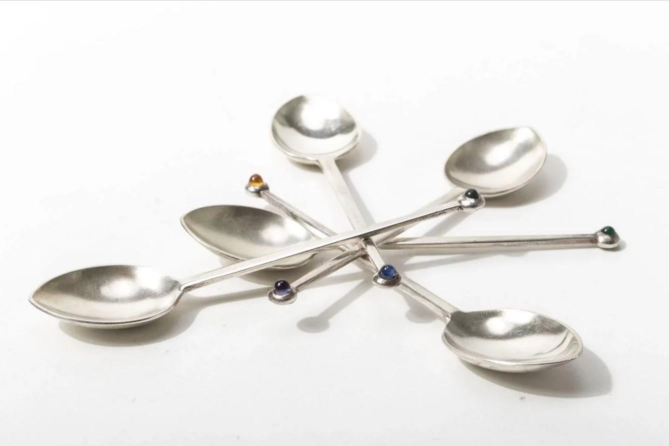 Five-Piece Set of .925 Silver Tea Spoons by Josef Hoffmann for Pott, circa 1955 1