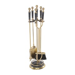 Five Piece Solid Brass / Black Marble Fireplace Tool Set