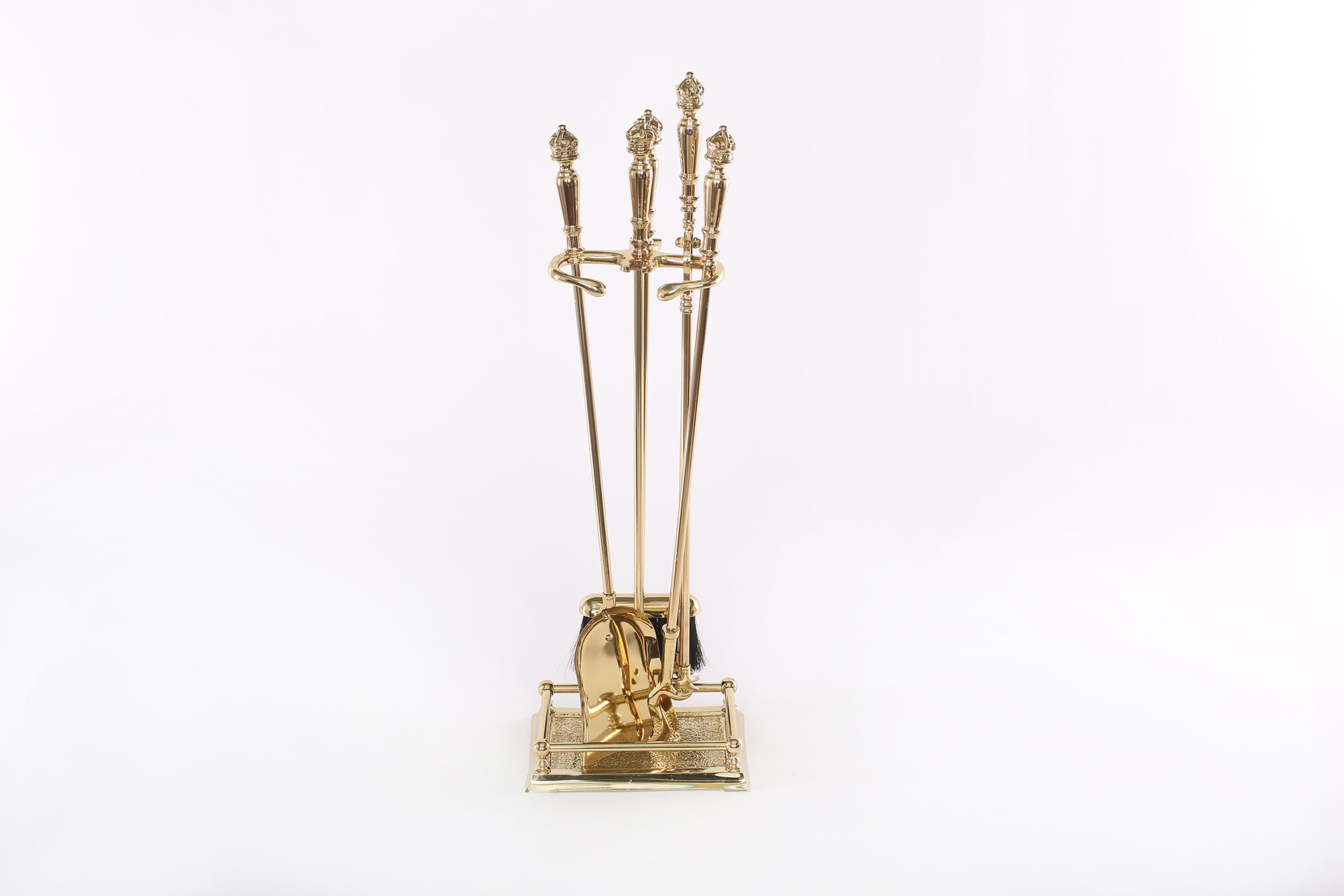 Italian Five Piece Solid Brass Fireplace Tool Set 1