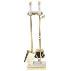 Five Piece Solid Brass / White Marble Fireplace Tool Set