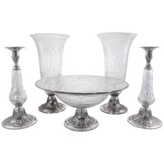 Fünfteilige Suite aus Sterlingsilber und Kristall
