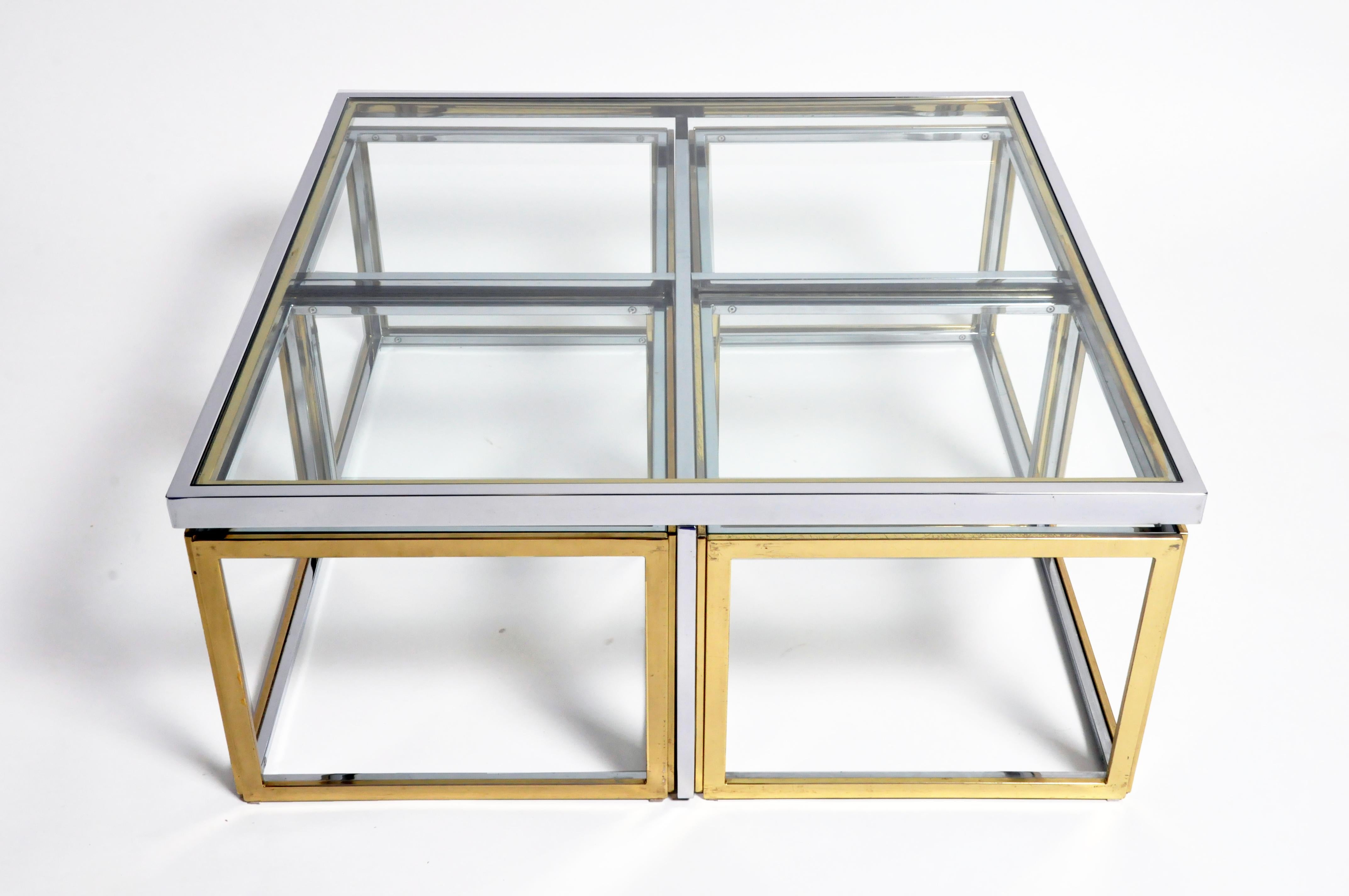 20th Century Brass, Chrome, and Glass Coffee Table Ensemble
