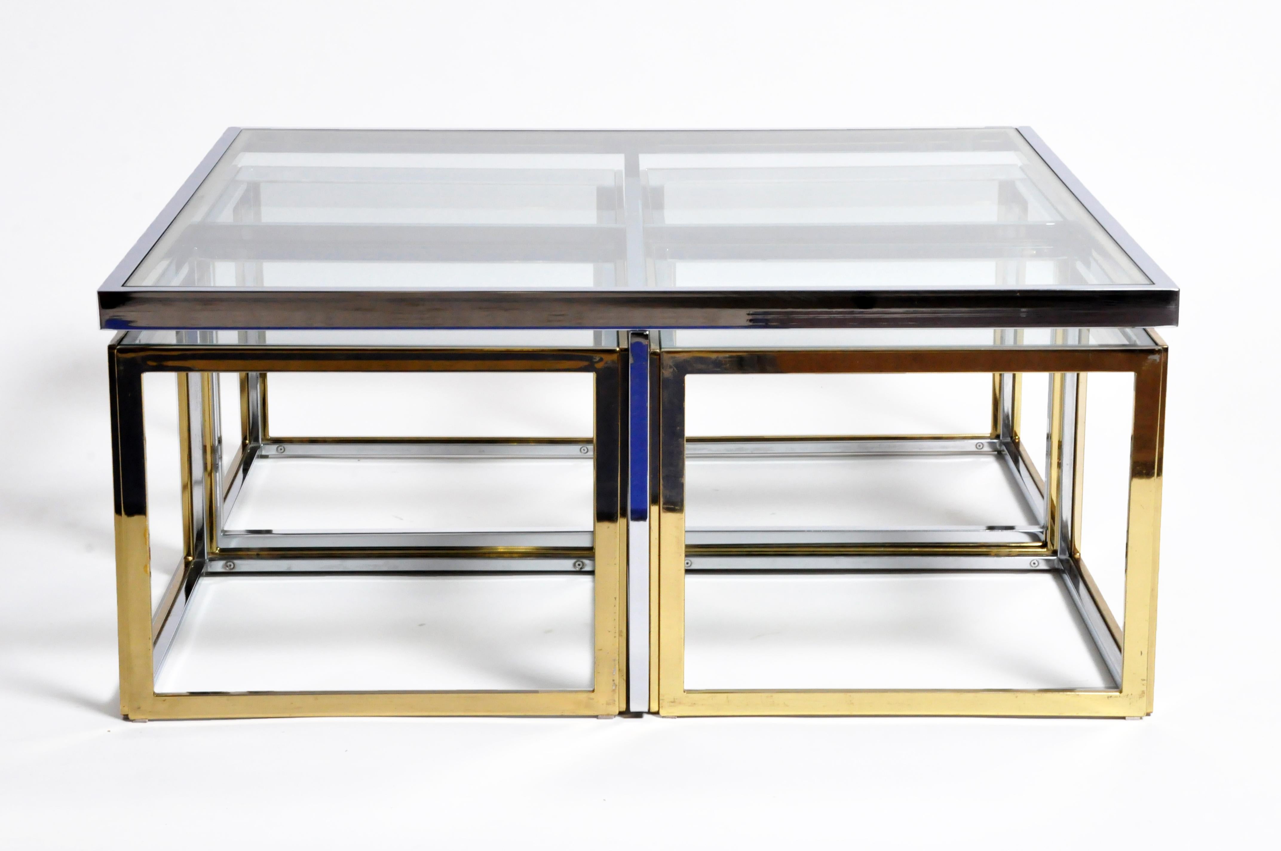 Brass, Chrome, and Glass Coffee Table Ensemble 1