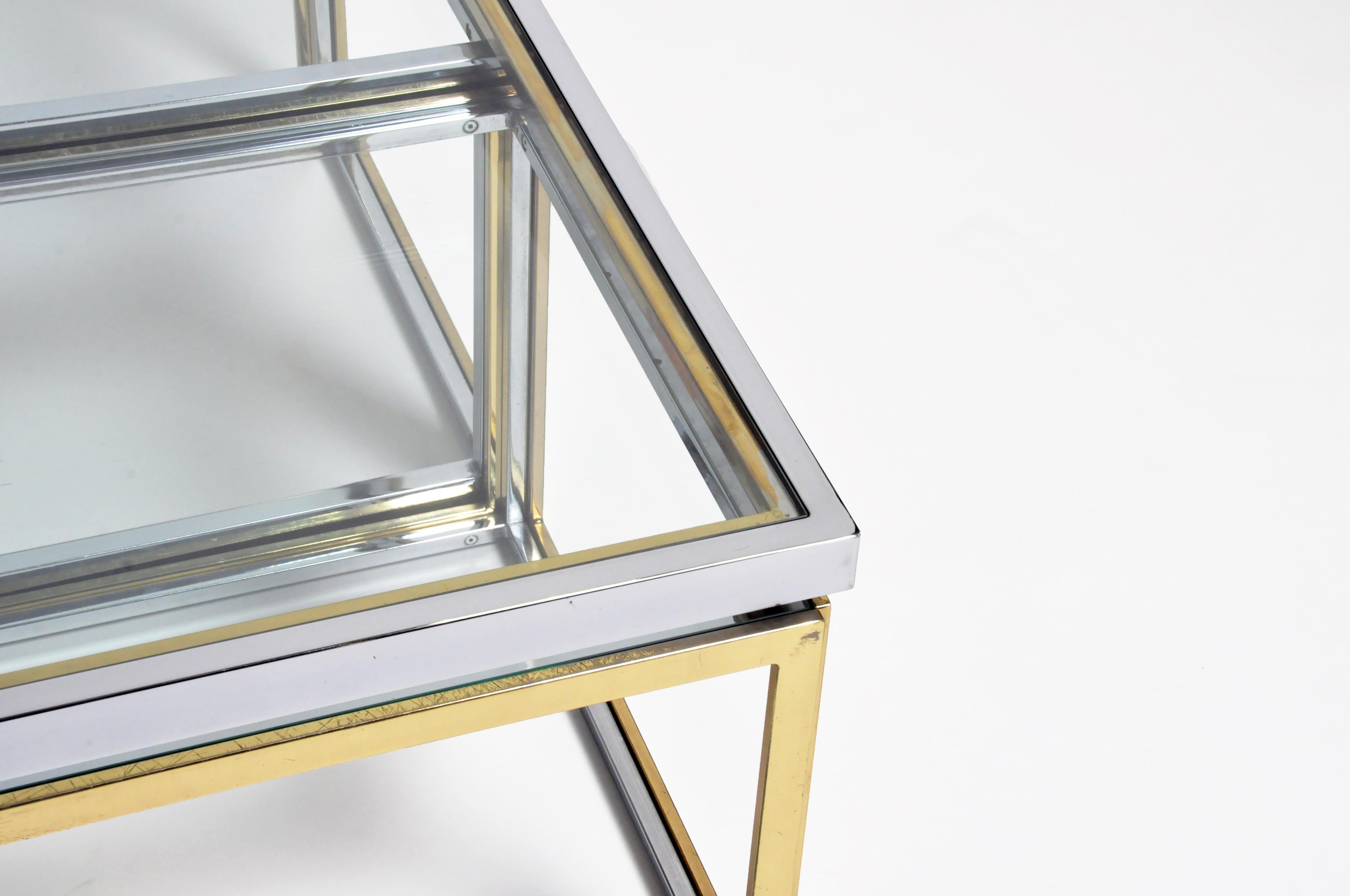 Brass, Chrome, and Glass Coffee Table Ensemble 3