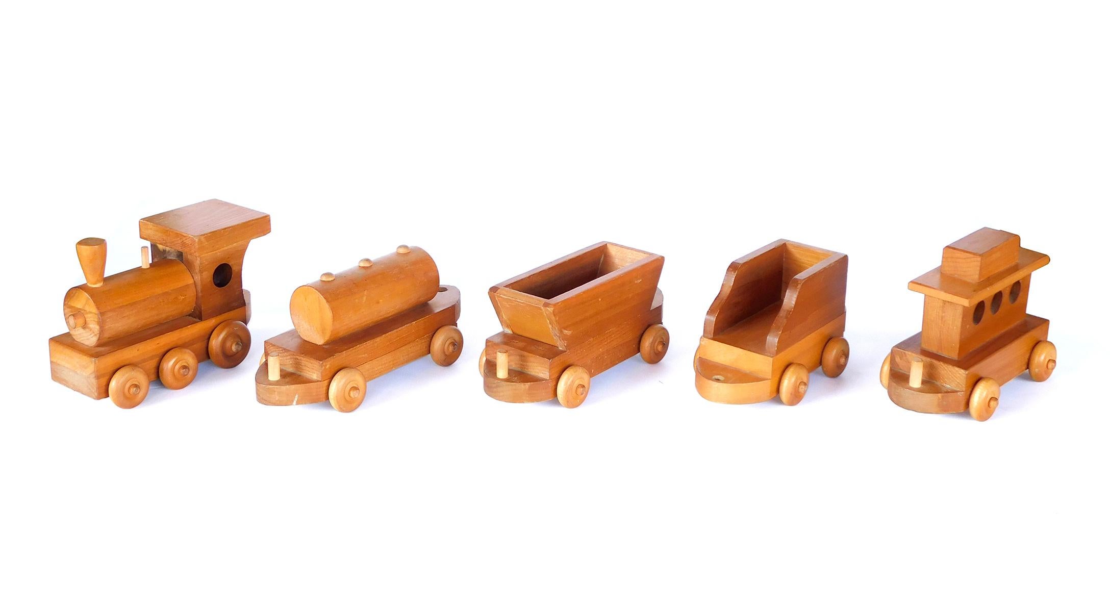 North American Five Piece Wooden Train Set Attributed to Montgomery Schoolhouse, Vermont For Sale