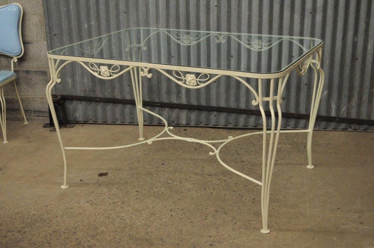 FivePiece Wrought Iron Patio Dining Set Table Four Chairs Midcentury