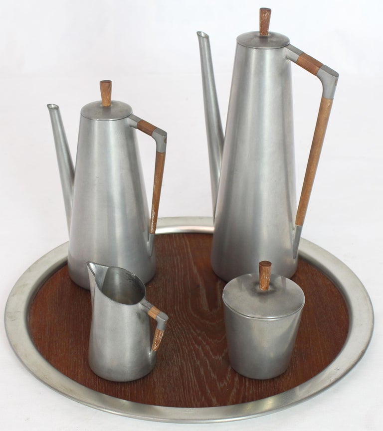 Five Pieces MidCentury Modern Tea Coffee Set by Royal Holland Pewter