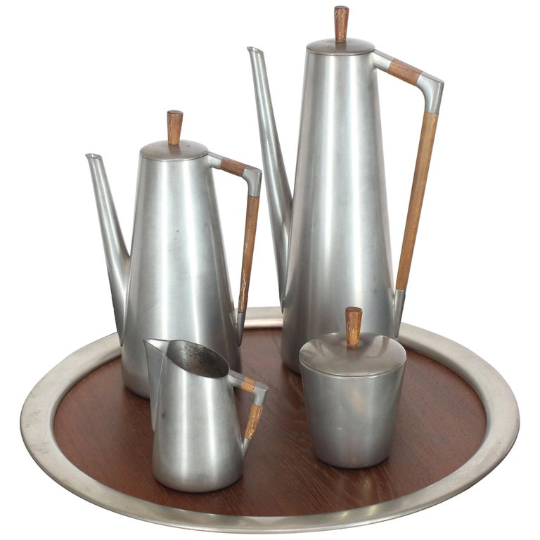 Five Pieces MidCentury Modern Tea Coffee Set by Royal Holland Pewter
