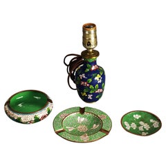 Cinco Piezas Antiguas Japonesas de Cloisonné Floral Esmaltado C1920