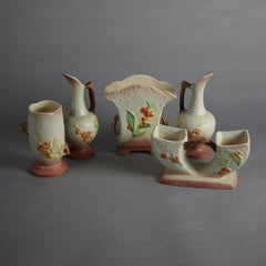 Five Pieces of Blue & Pink Roseville Art Pottery with Bittersweet Patter 20thC
