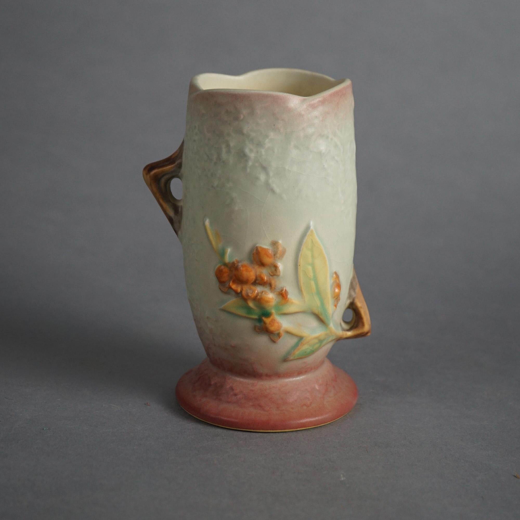 Five Pieces of Blue & Pink Roseville Art Pottery with Bittersweet Patter 20thC In Good Condition In Big Flats, NY