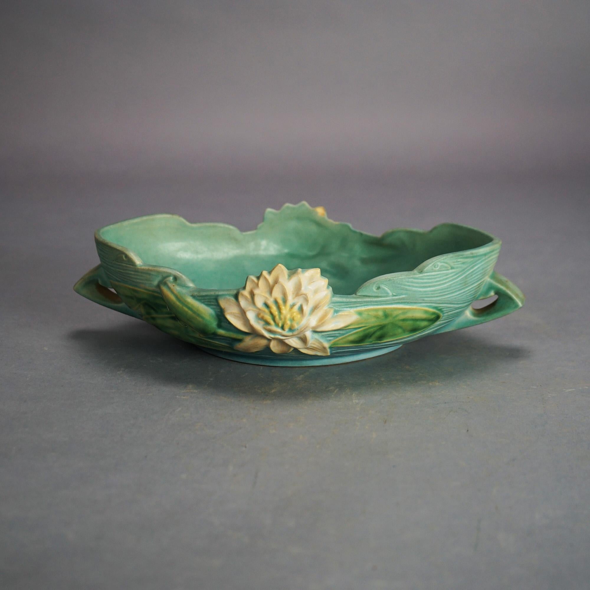 Five Pieces of Blue Roseville Art Pottery with Water Lily Pattern Mid 20th In Good Condition In Big Flats, NY