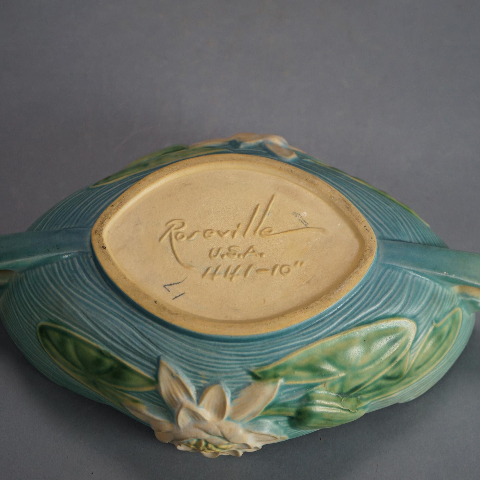 20th Century Five Pieces of Blue Roseville Art Pottery with Water Lily Pattern Mid 20th