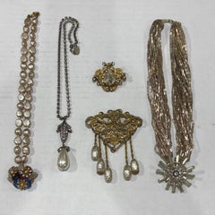 Five PIeces of Miriam Haskell Jewelry, Necklace, Pin
