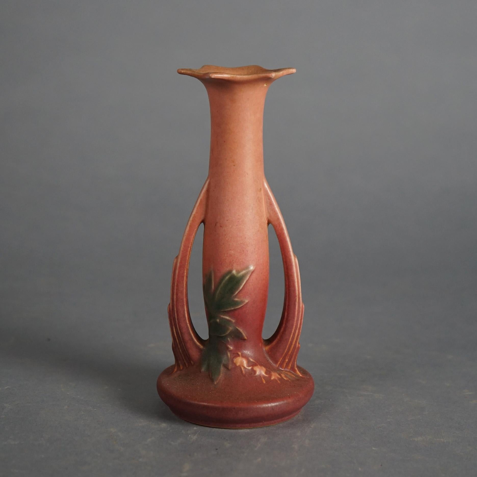 Arts and Crafts Five Pieces of Pink Roseville Art Pottery with Bleeding Heart Pattern Mid 20thC