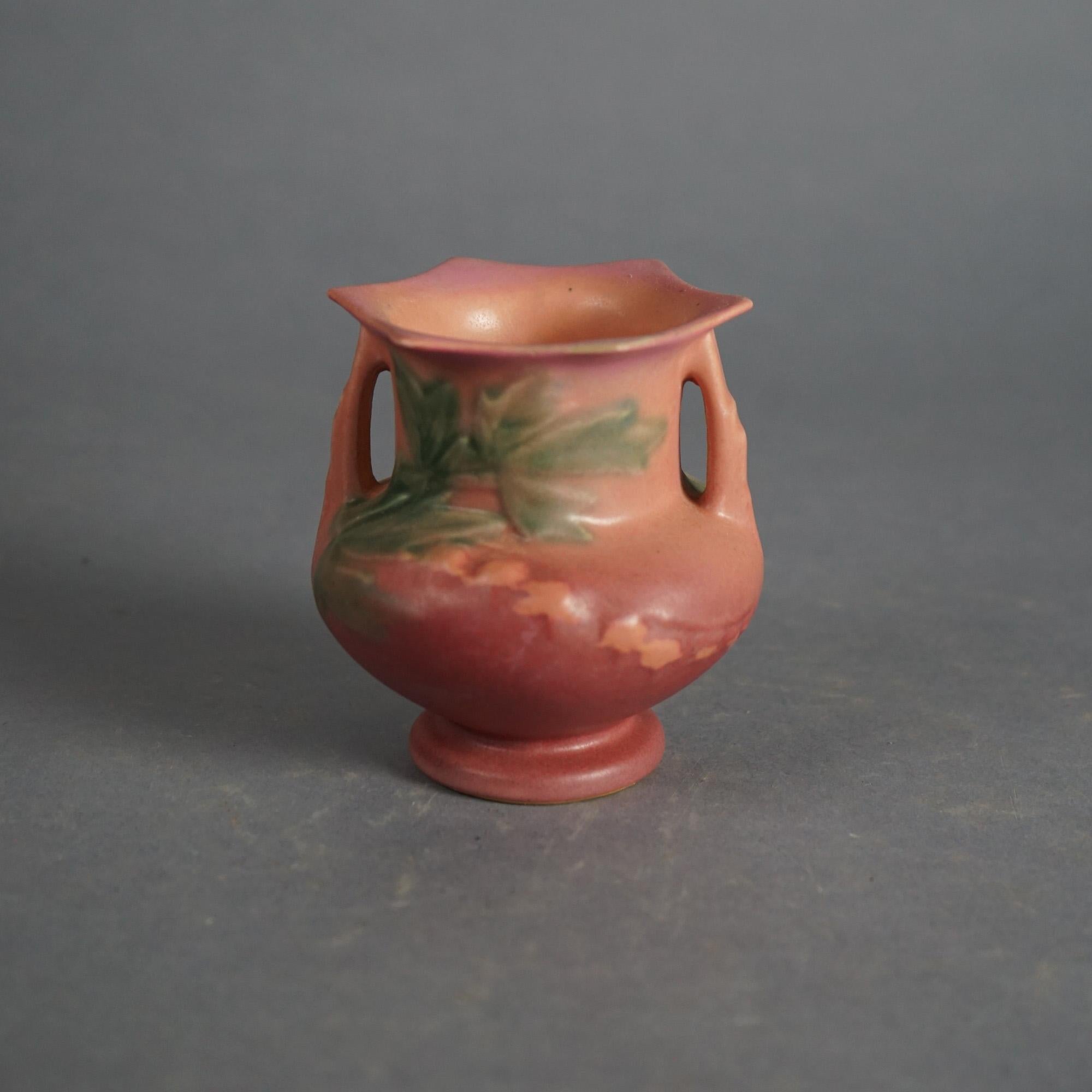 Five Pieces of Pink Roseville Art Pottery with Bleeding Heart Pattern Mid 20thC In Good Condition In Big Flats, NY