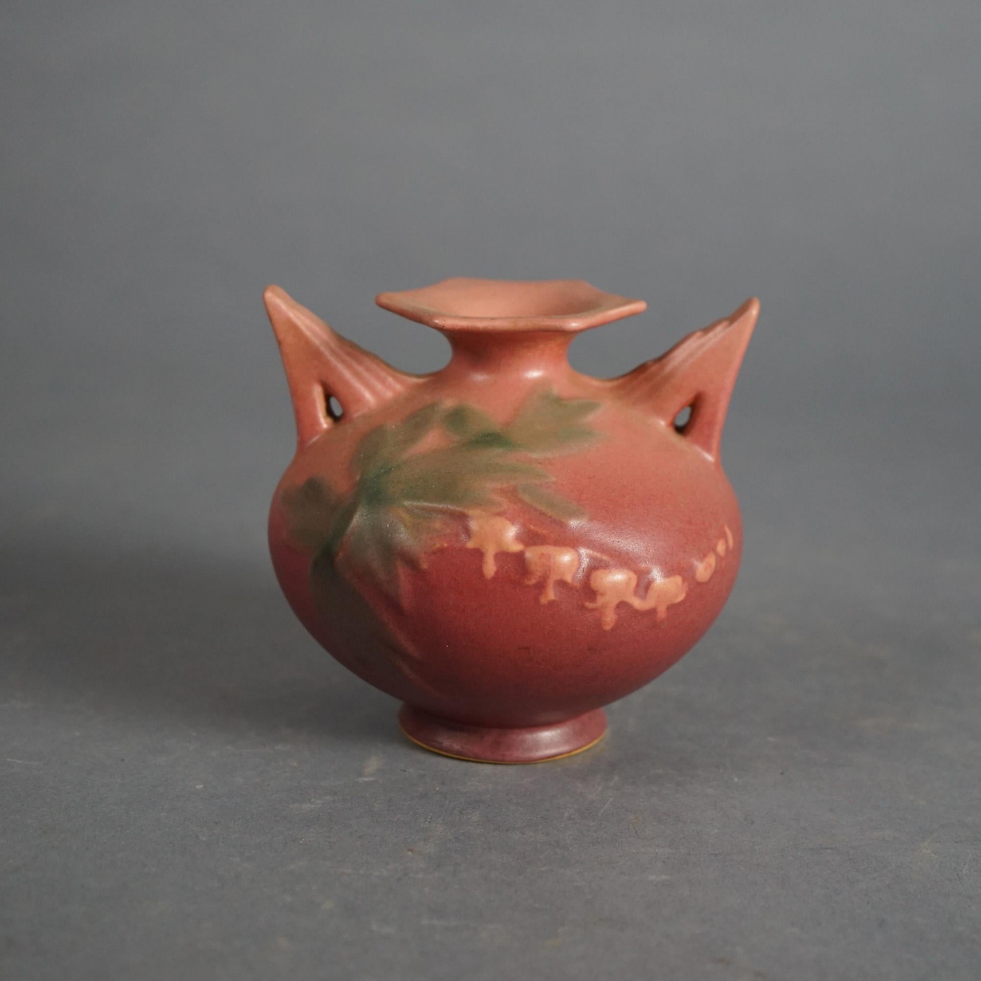 20th Century Five Pieces of Pink Roseville Art Pottery with Bleeding Heart Pattern Mid 20thC