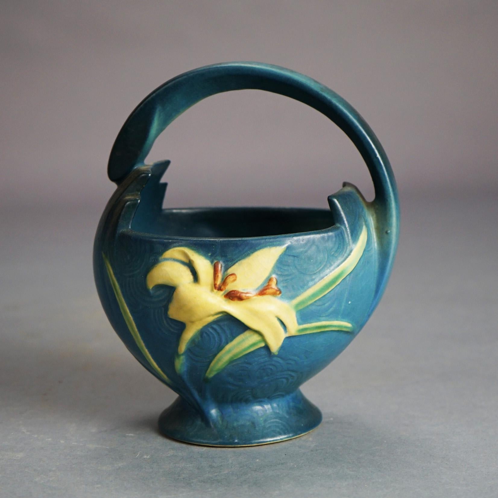 20th Century Five Pieces of Roseville Art Pottery, Zephyr Lily in Blue,  20thC