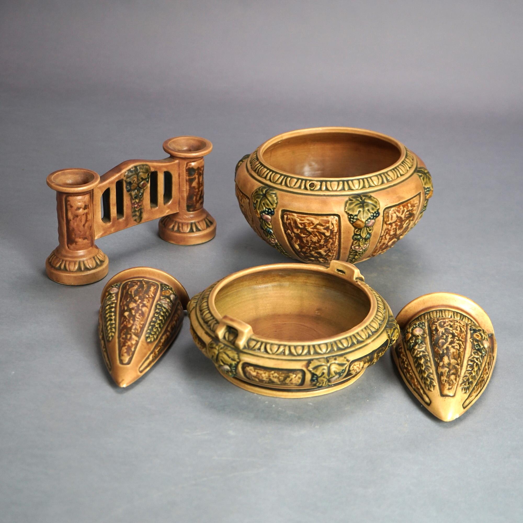 Five Pieces Roseville Florentine Art Pottery (brown) 20thC

Measures - 4.5