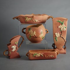 Five Pink Roseville Art Pottery in the Apple Blossom Pattern Mid 20thC