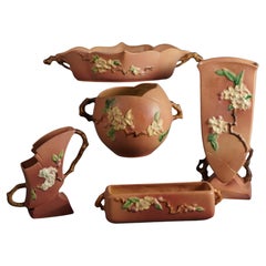 Vintage Five Pink Roseville Art Pottery in the Apple Blossom Pattern Mid 20thC