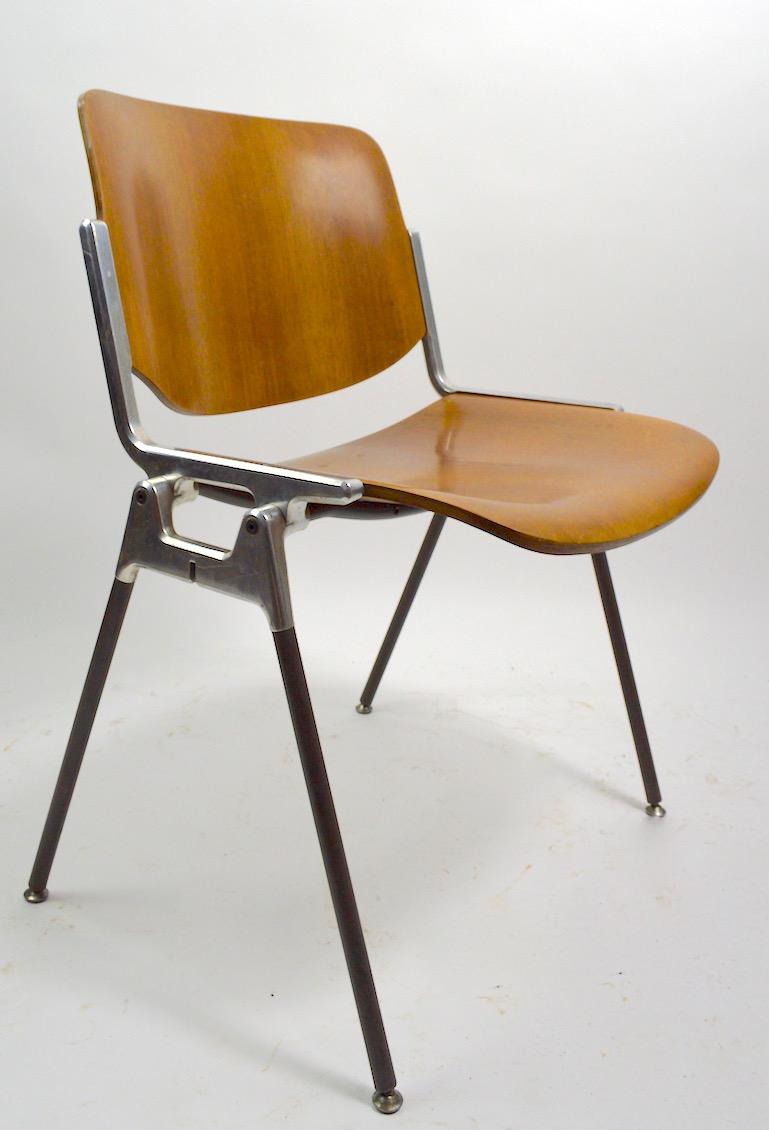 Mid-Century Modern Five Piretti for Castelli Wood and Aluminum Stacking Chairs