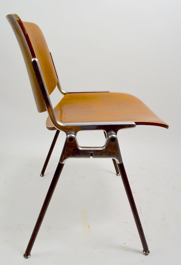 Italian Five Piretti for Castelli Wood and Aluminum Stacking Chairs