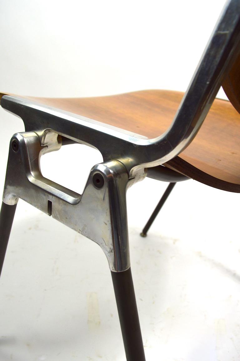20th Century Five Piretti for Castelli Wood and Aluminum Stacking Chairs