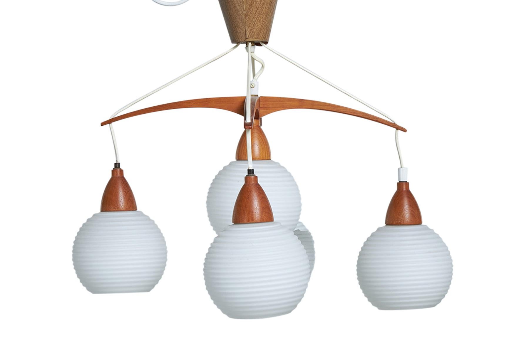 Mid-Century Modern Five Point Ceiling Lamp In Teak