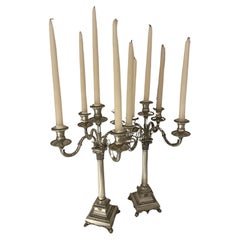 Pair of Five Point Silver Candelabras