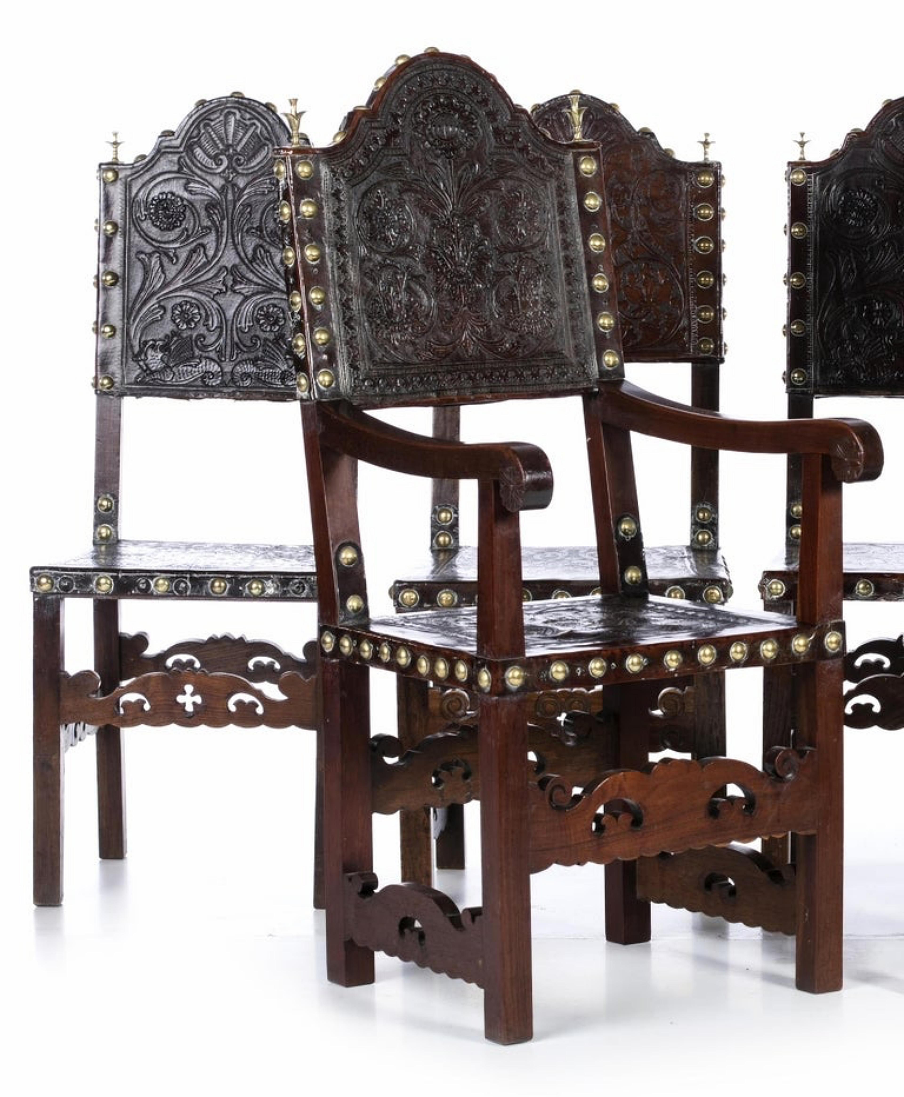 Baroque Five Portuguese Chairs and Armchairs 19th Century For Sale