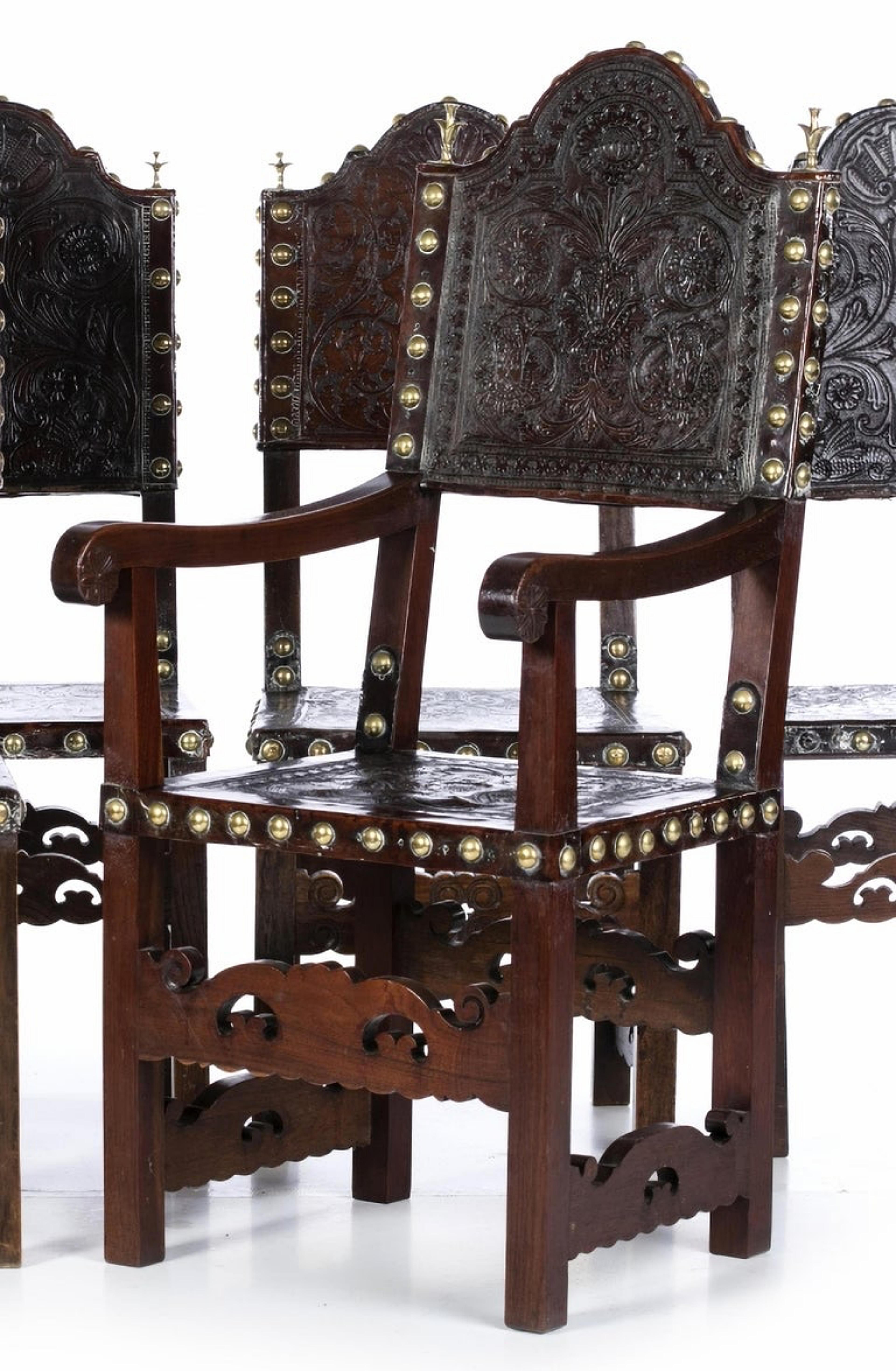 Hand-Crafted Five Portuguese Chairs and Armchairs 19th Century For Sale