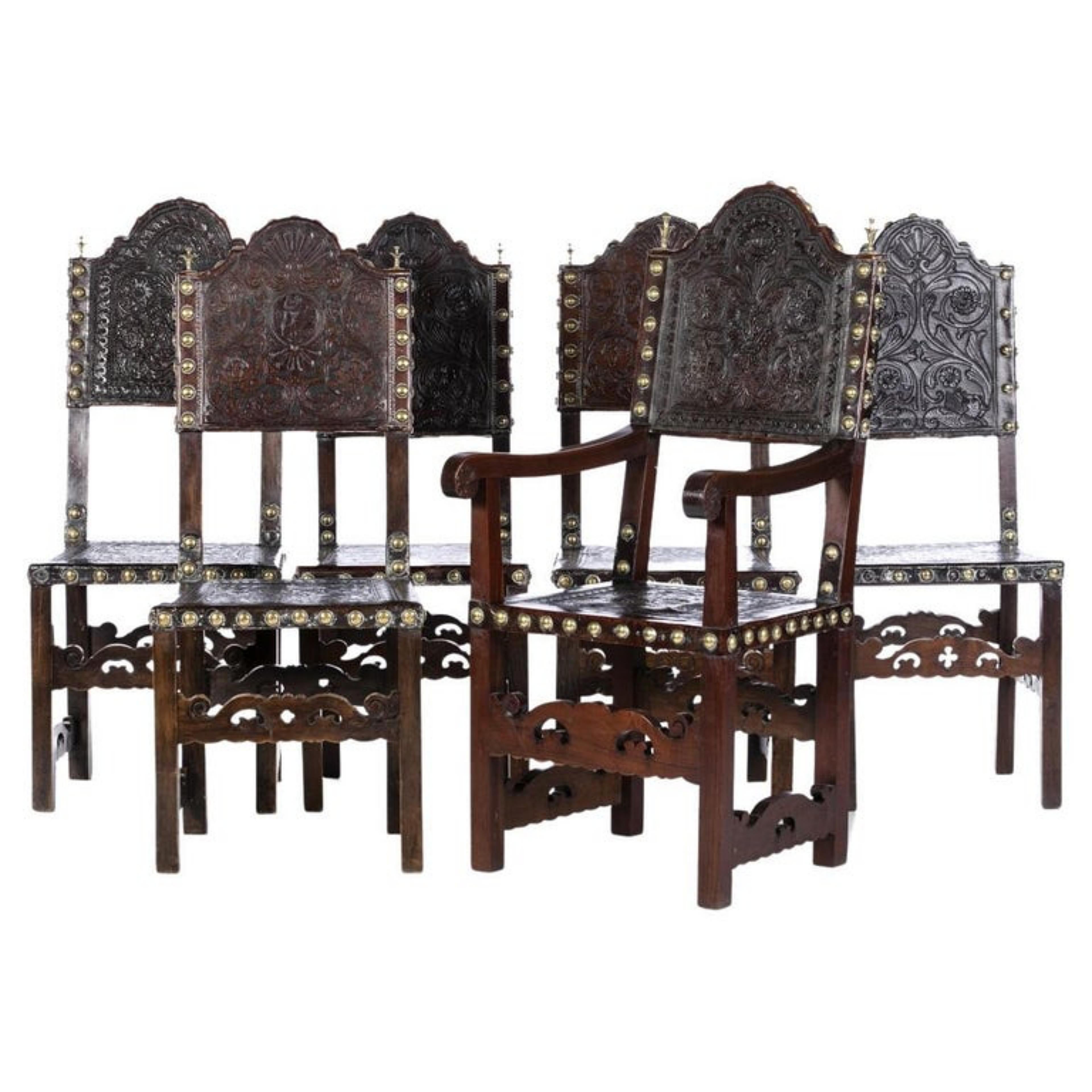 Five Portuguese Chairs and Armchairs 19th Century In Good Condition For Sale In Madrid, ES