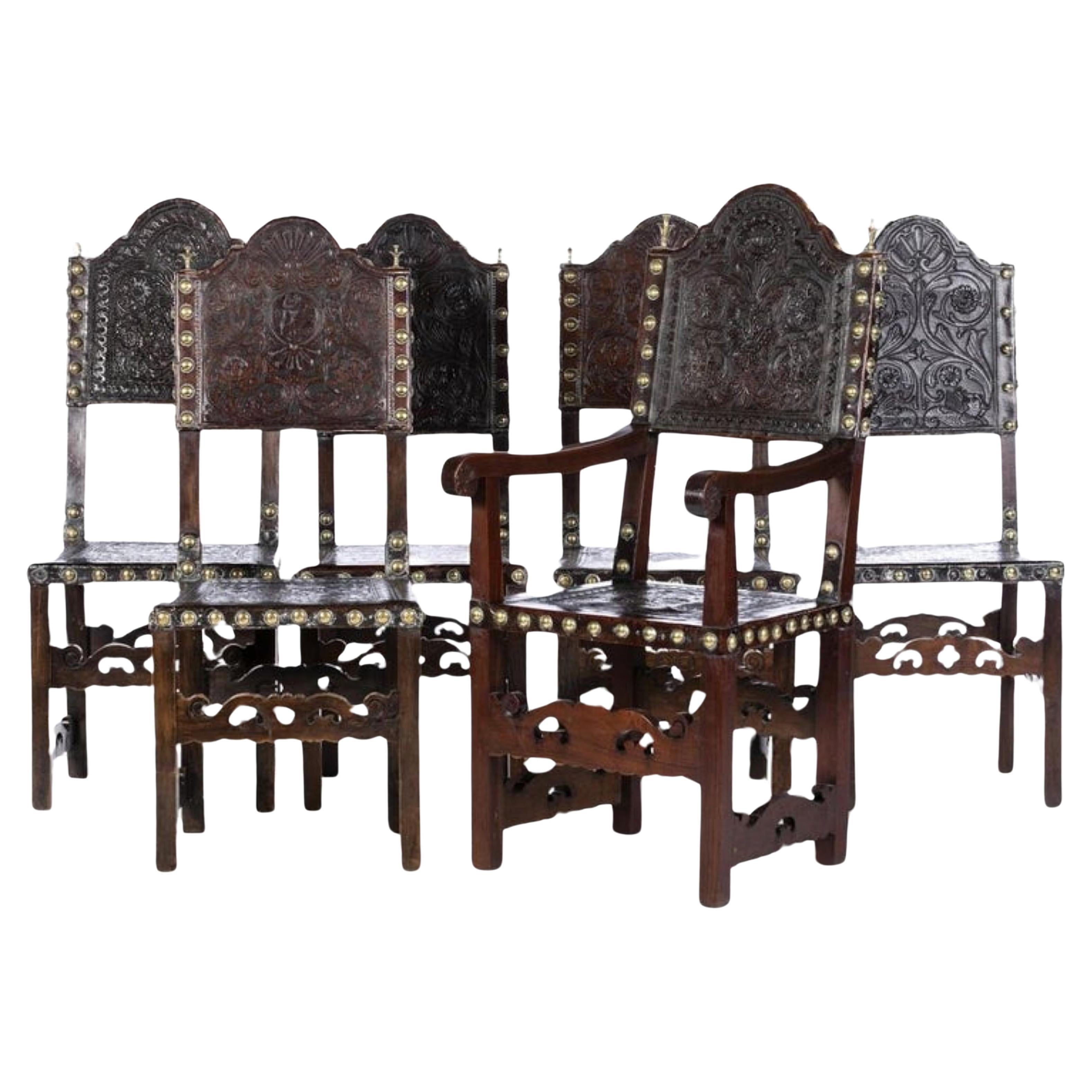 Five Portuguese Chairs and Armchairs 19th Century For Sale