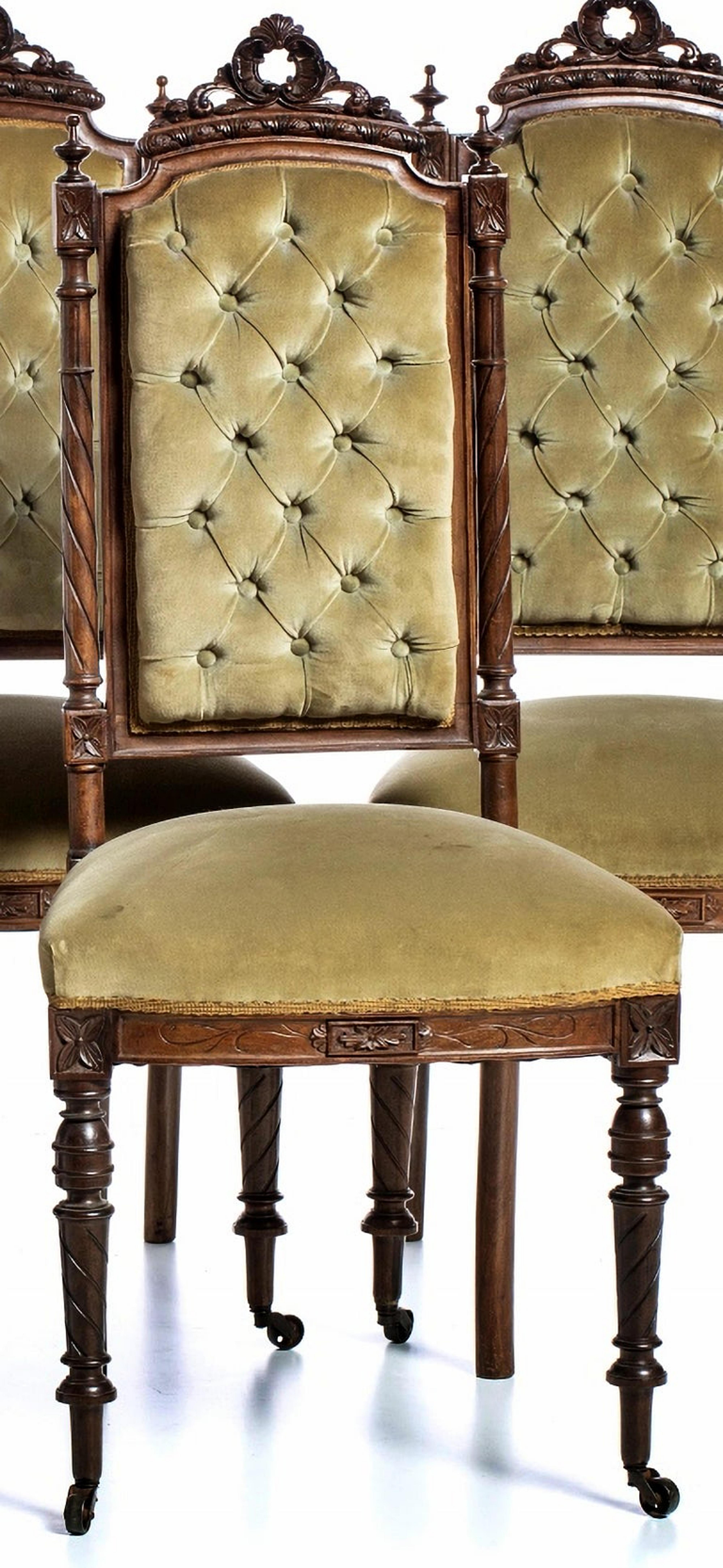 Hand-Crafted Five Portuguese Romantic Chairs 19th Century For Sale