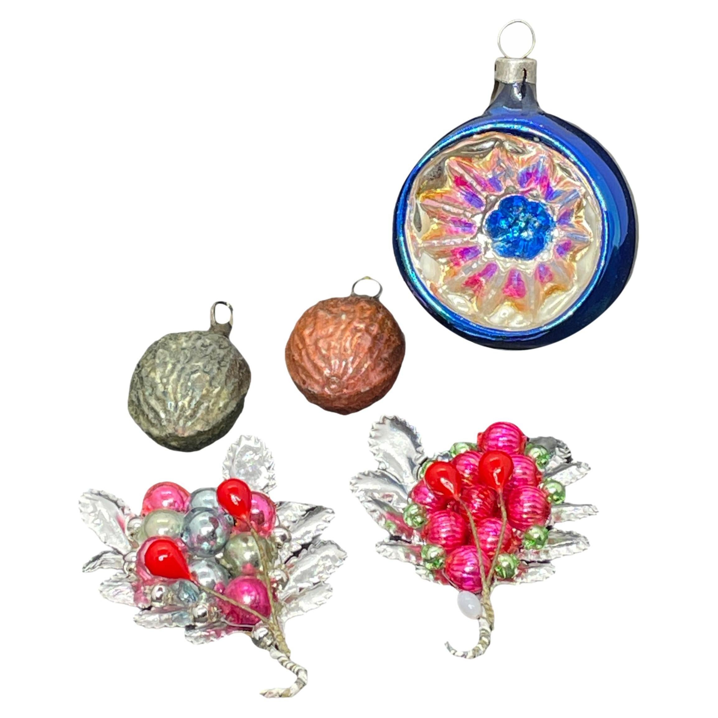 Five Rare Christmas Ornaments Vintage, German, 1910s to 1930s For Sale