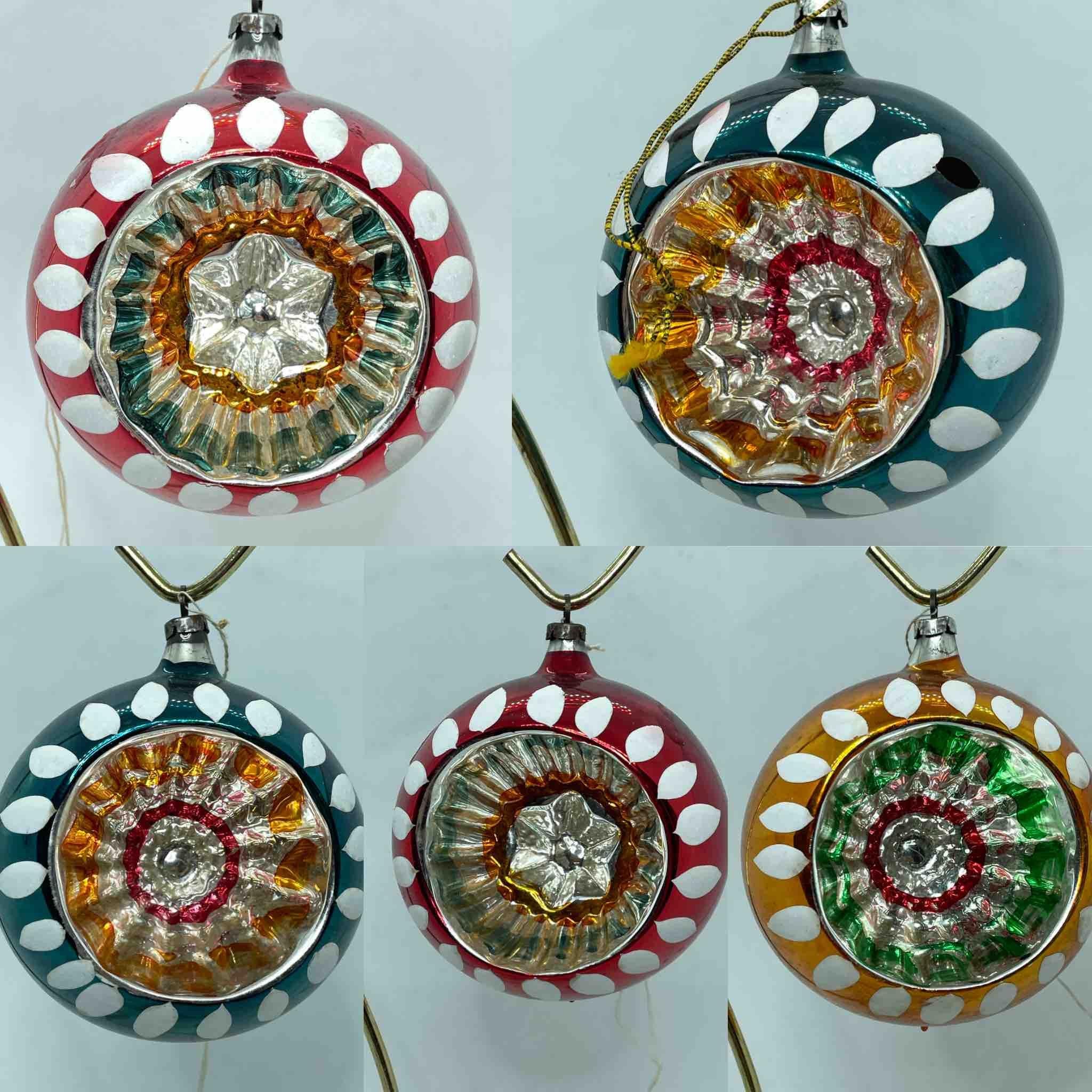 Five Rare large Glass Ball Christmas Ornaments Vintage, German, 1930s 4