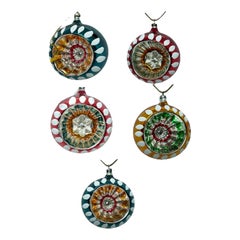 Five Rare large Glass Ball Christmas Ornaments Vintage, German, 1930s