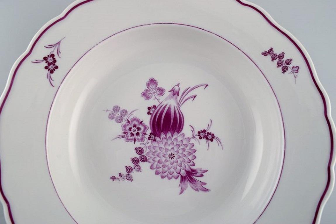 German Five Rare Meissen Deep Plates in Hand-Painted Porcelain with Purple Flowers