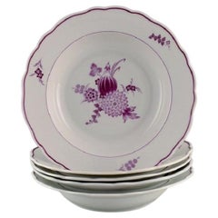 Five Rare Meissen Deep Plates in Hand-Painted Porcelain with Purple Flowers