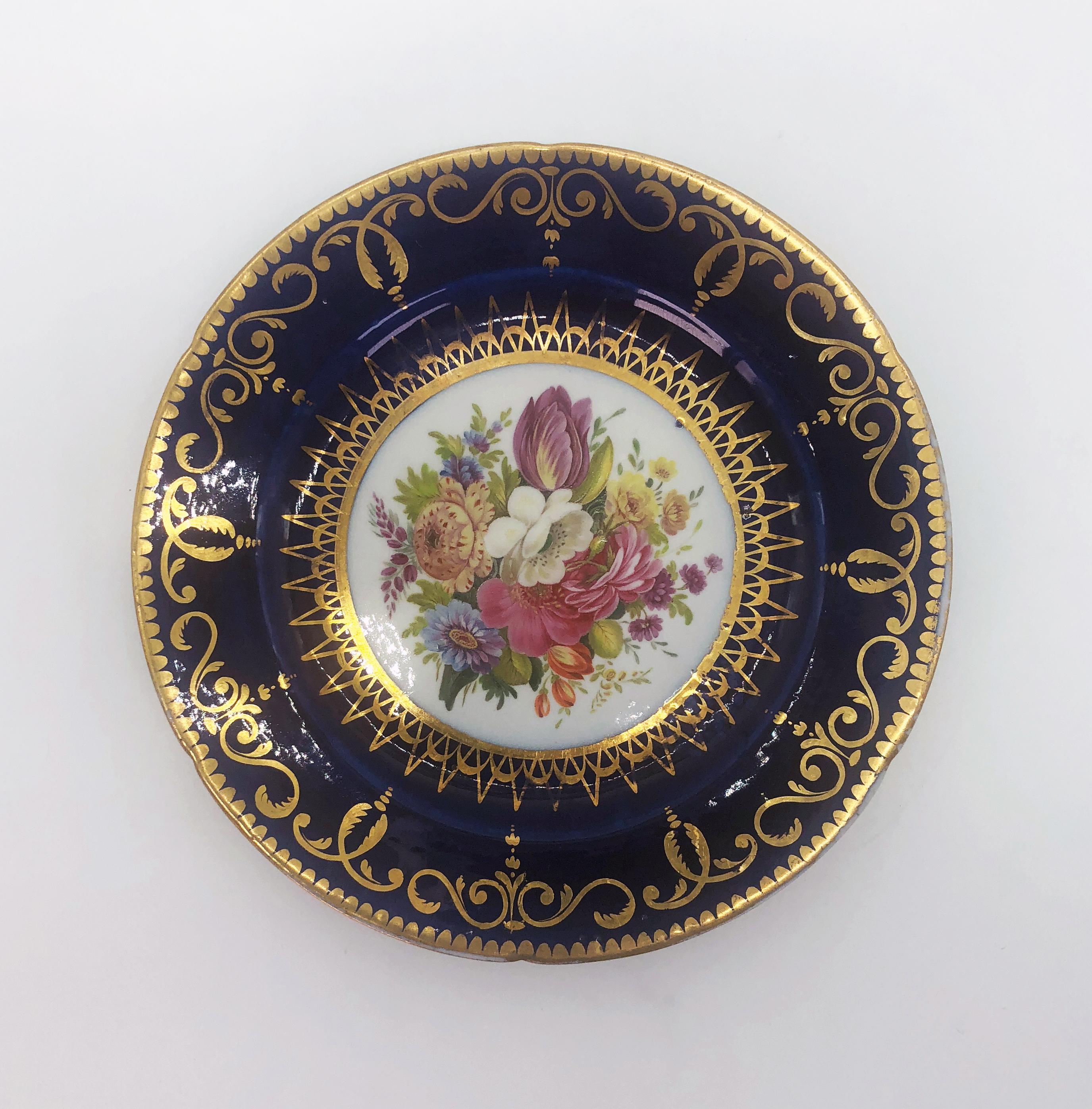 English Five Regency Hand Painted Porcelain Plates by Coalport, circa 1805 For Sale