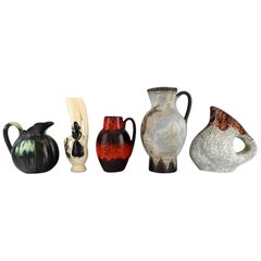 Five Vintage Jugs in Glazed Ceramics. Belgium, 1960s-1970s